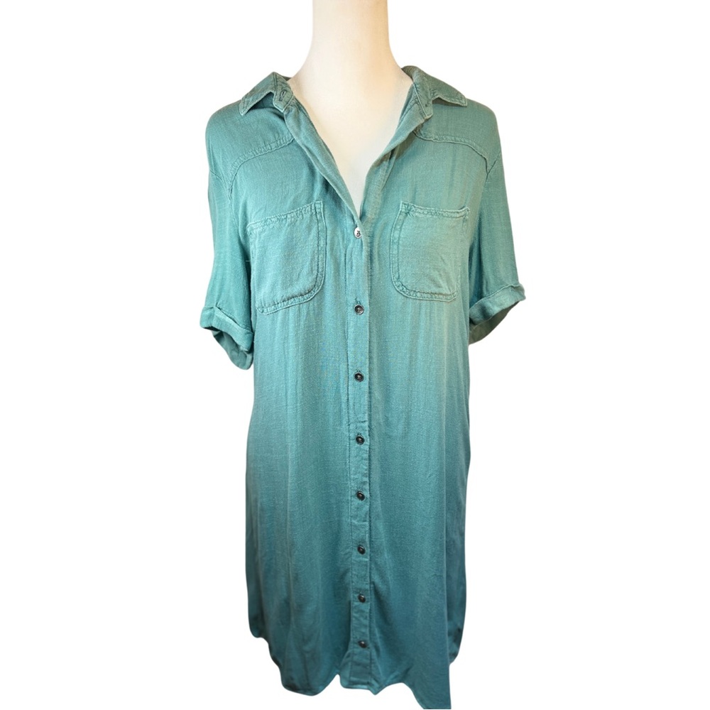 Rock & Republic Teal Button-Up Shirt Dress